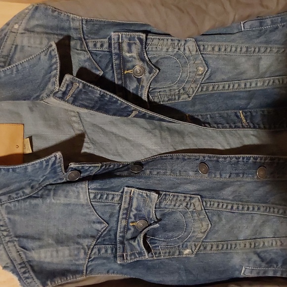 TRUE RELIGION JIMMY T JEAN JACKET N COTTON SLEEVE SIZE L..BLUE / GREEN - Picture 10 of 11